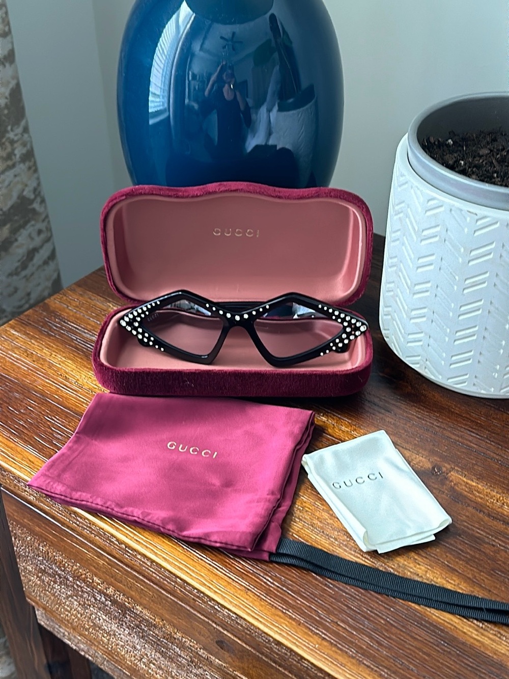 Gucci Black Cat-Eye Sunglasses with  Crystal Accents GG0496S